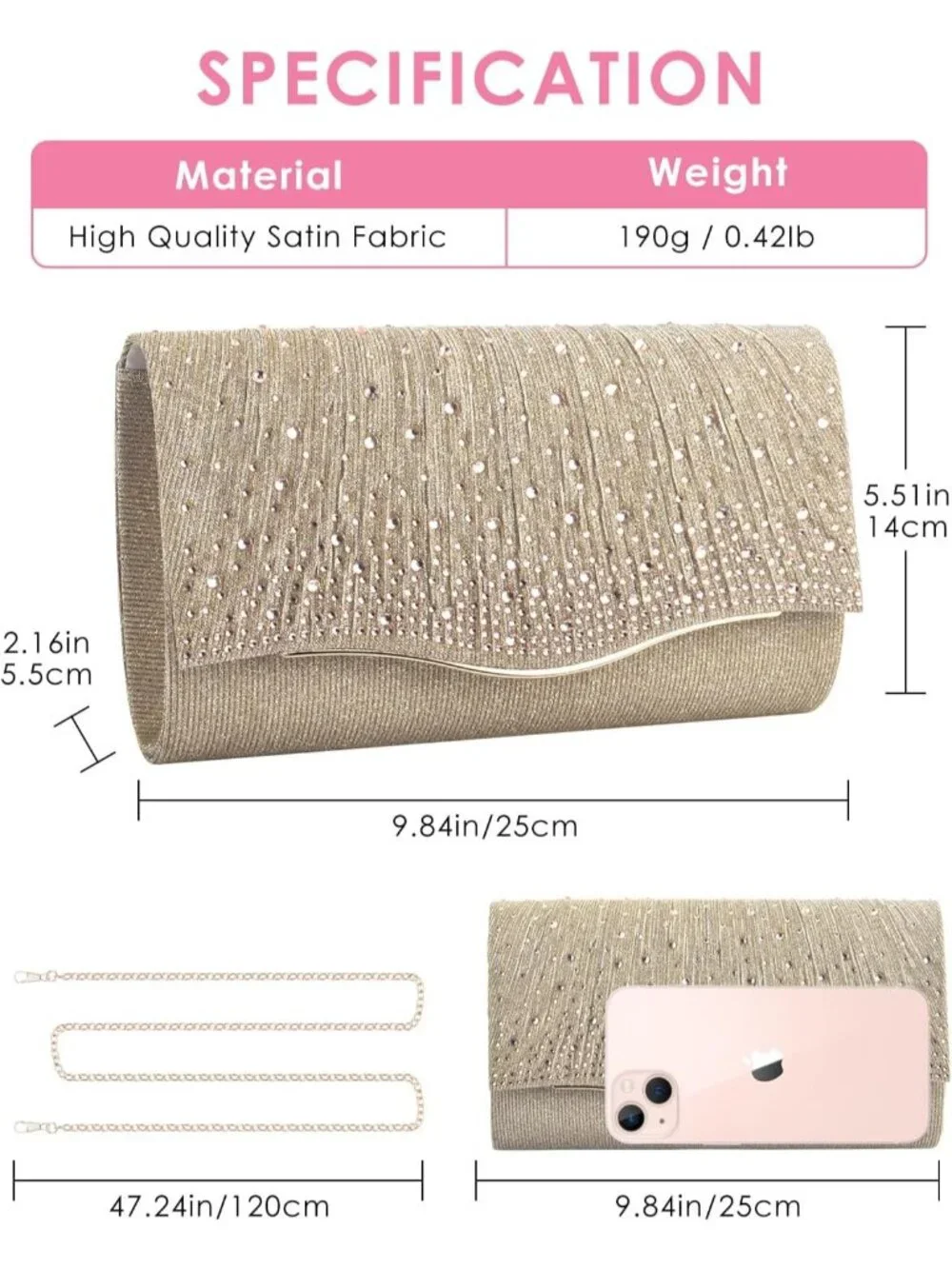 👜 Women's Gold Suede Evening Shoulder Bags Envelope Party Cocktail Prom Clutch